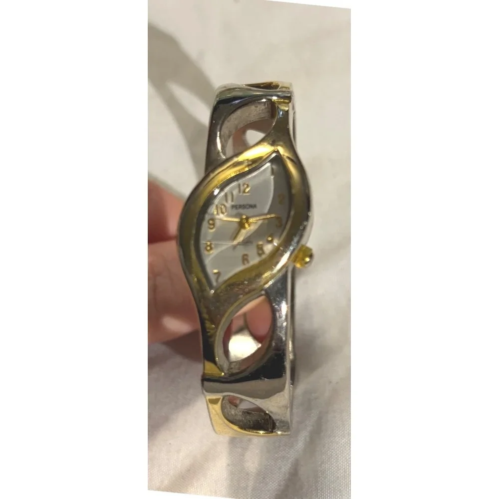 Women's Persona Two‎ Tone Silver Gold Tone Link Bracelet Watch Oval Face
